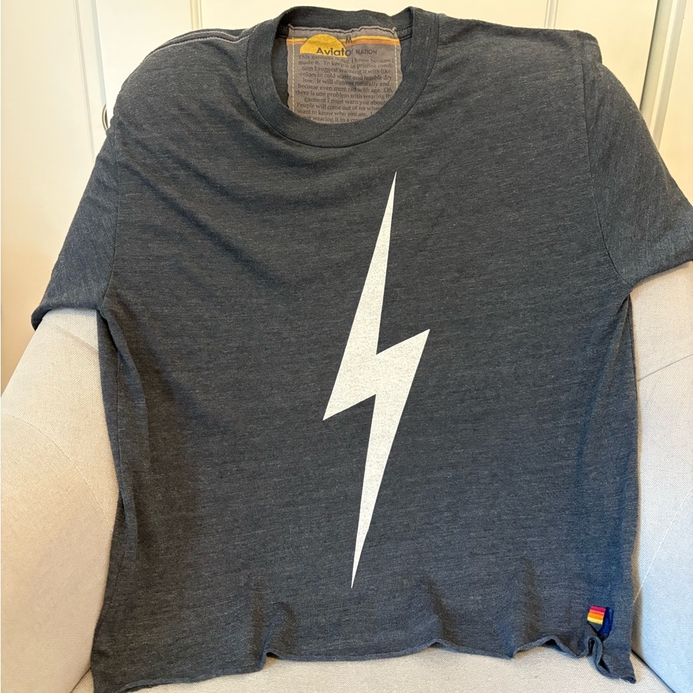 Aviator Nation Charcoal Tee with White Lightning Bolt